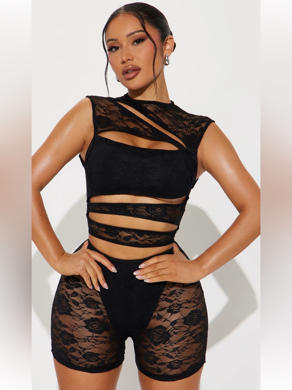 fashionnova black lace romper